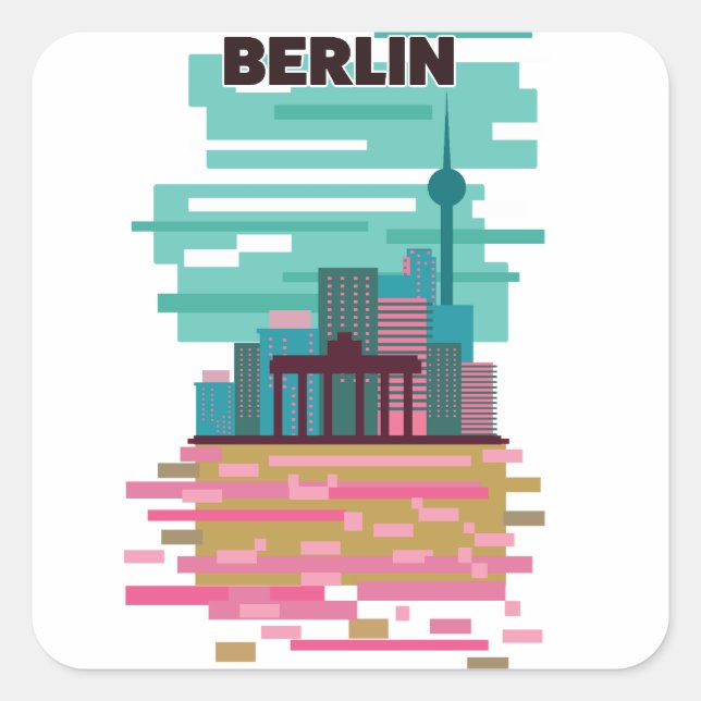 Berlin Travel Poster Quadratischer Aufkleber (Vorderseite)