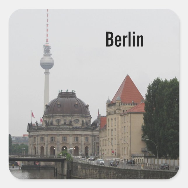 Berlin TV Tower Quadratischer Aufkleber (Vorderseite)