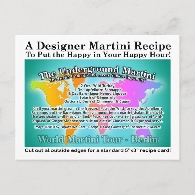 Berlin, Untergrund World Tour Martini Rezept Card Postkarte (Vorderseite)