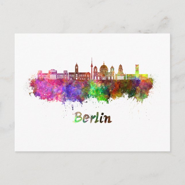 Berlin V2 Skyline in Aquarellfarbe Postkarte (Vorderseite)