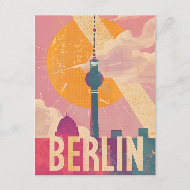 Berlin Vintag Pink Travel Ad Postkarte (Vorderseite)