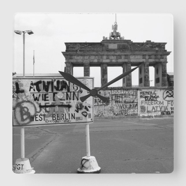 Berlin Wall West Germany 1989 Quadratische Wanduhr (Vorderseite)