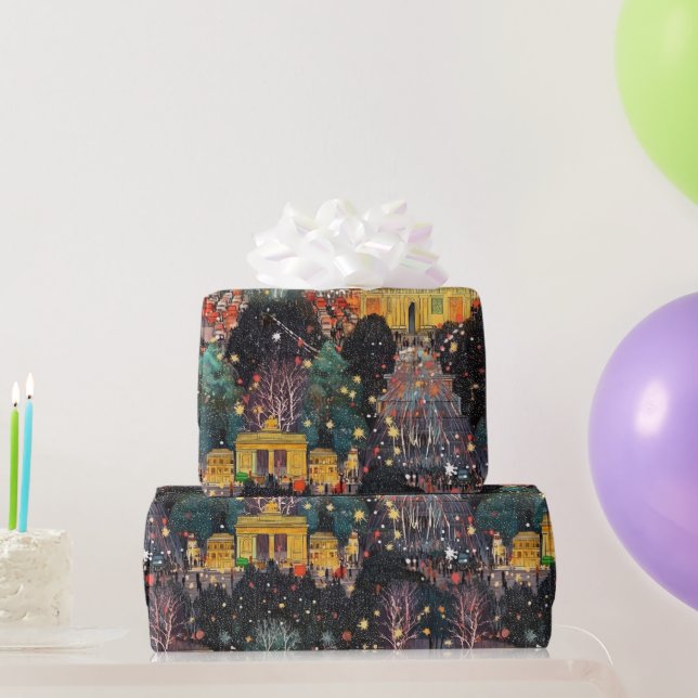 Berlin zu Weihnachten & Neujahr in Wasserfarben Geschenkpapier (Partygeschenke)
