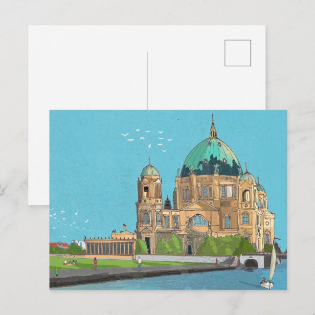 Berliner Dom Deutschland Whimsical Illustration Postkarte (Vorne/Hinten)