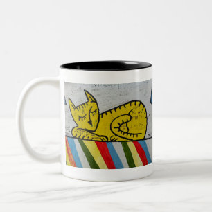 Berliner Katze Graffiti-Wand Wandmalerei Zweifarbige Tasse