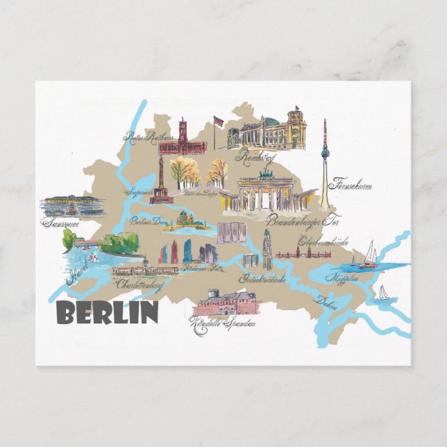 Berliner Lieblings-Karte mit Sehenswürdigkeiten Postkarte (Vorderseite)
