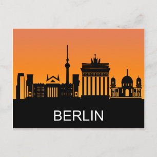 Berliner Silhouette, Sommer-Sonnenuntergang, Illus Postkarte