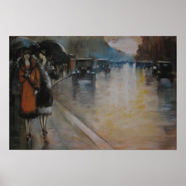 Berliner Straße im Regen Poster (Vorne)