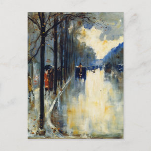 Berliner Straße im Spätherbst, feine Kunstmalerei Postkarte
