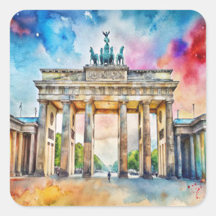 Berliner Tor Aquarellmalerei Quadratischer Aufkleber