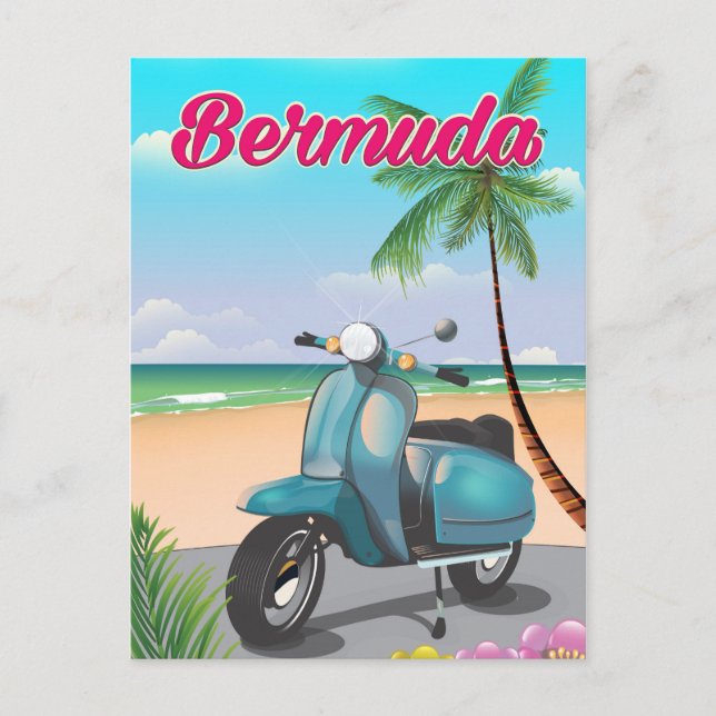 Bermuda Beach Scooter Reiseplakat Postkarte (Vorderseite)