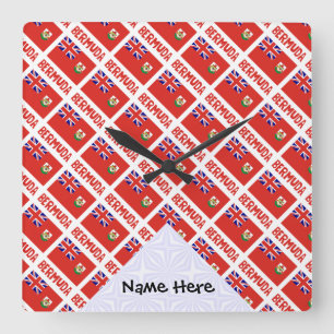 Bermuda Bermudian Flag Kachel Persönlicher Name Quadratische Wanduhr