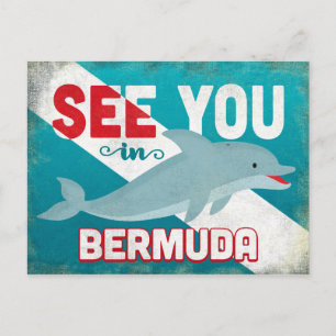Bermuda-Delfin - Retro Vintage Reise Postkarte