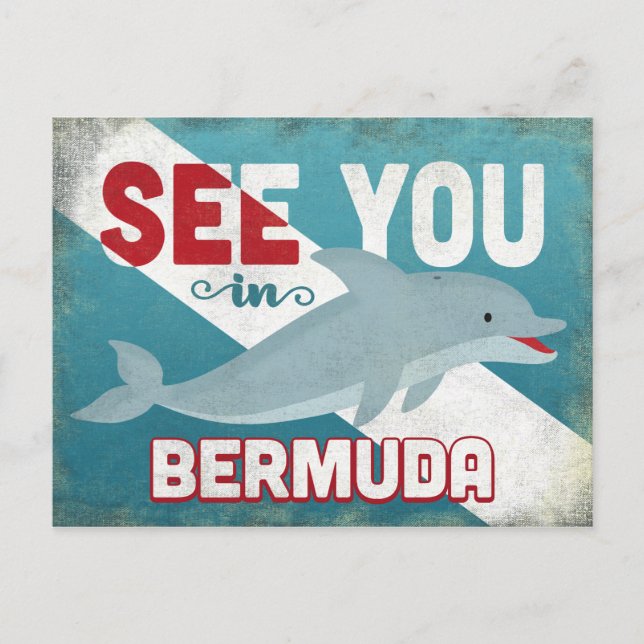 Bermuda Dolphin - Retro Vintage Reise Postkarte (Vorderseite)