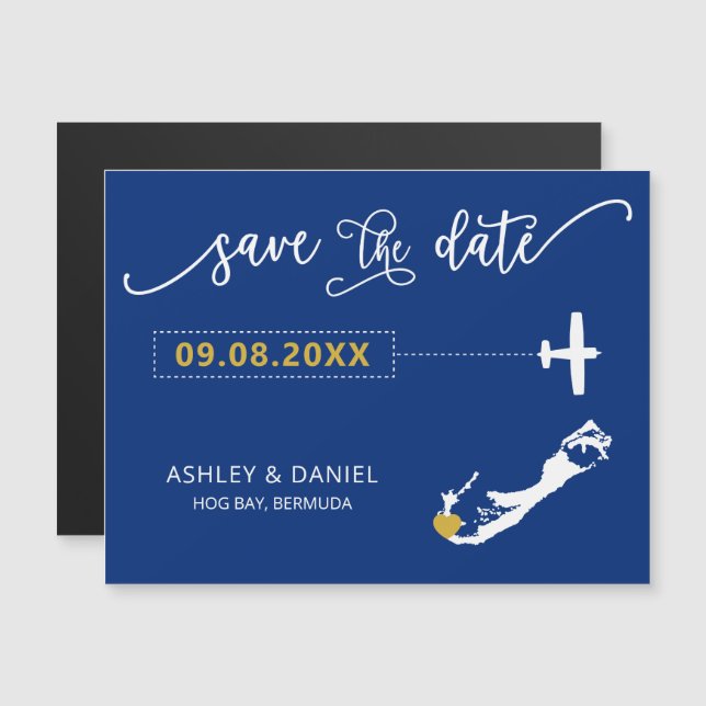 Bermuda Wedding Save the Date Card, Map Magneteinladung (Vorne/Hinten)
