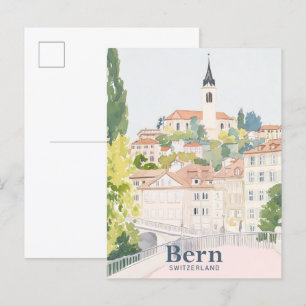Bern Schweiz Gouache Paint Illustration Travel Postkarte