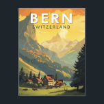Bern Schweiz Reisen Vintag Postkarte<br><div class="desc">Berner Retrovektor-Reisedesign. Bern,  die Hauptstadt Stadt der Schweiz,  ist um einen Bach im Aare River gebaut.</div>
