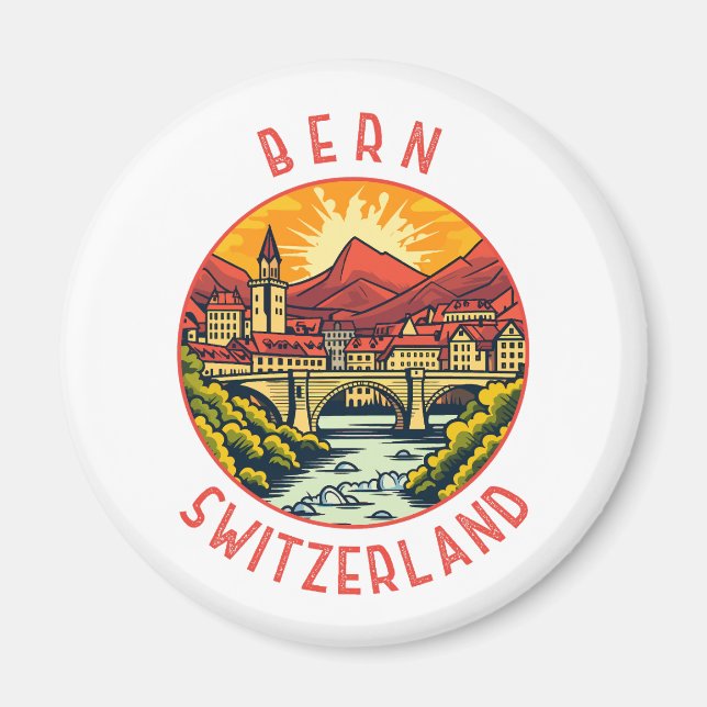 Bern Schweiz Retro Distressed Circle Magnet (Vorne)