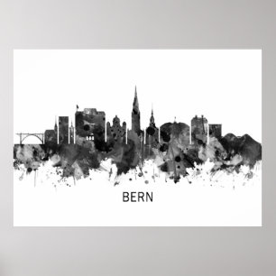 Bern Schweiz Skyline BW Poster
