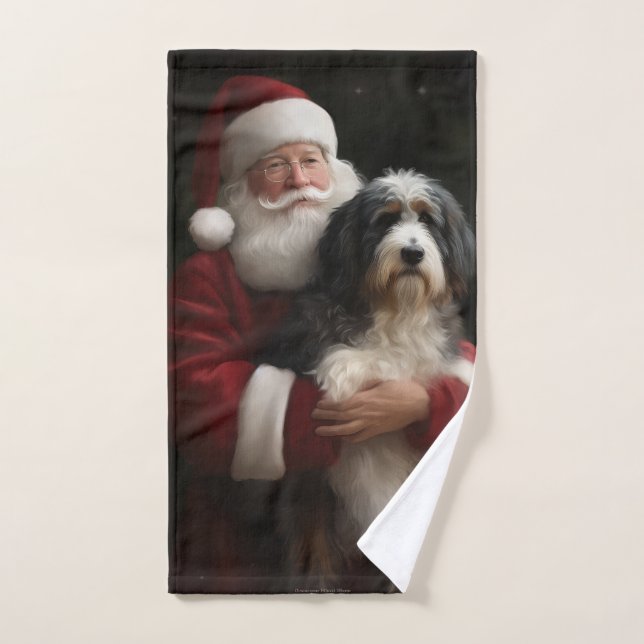 Bernedoodle avec Noël Festif du Père Noël (Serviette à main)