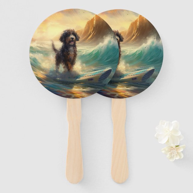 Bernedoodle Beach Surfen Malerei Fächer (Vorne und Hinten)