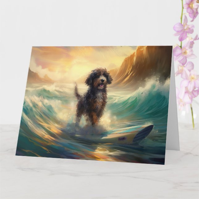Bernedoodle Beach Surfen Malerei Karte (Orchidee)