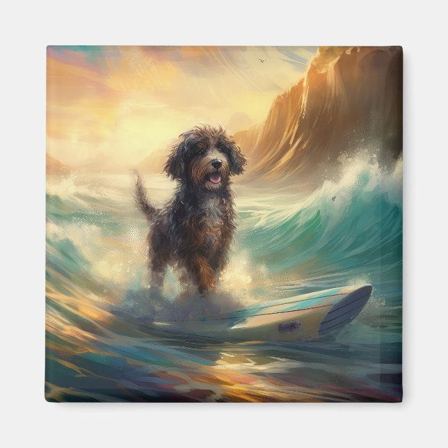 Bernedoodle Beach Surfen Malerei Magnet (Vorne)