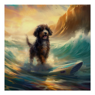 Bernedoodle Beach Surfen Malerei Poster