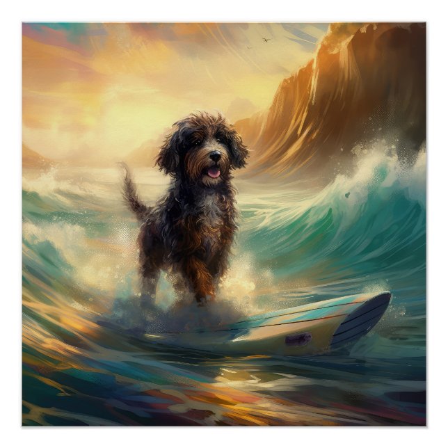 Bernedoodle Beach Surfen Malerei Poster (Vorderseite)