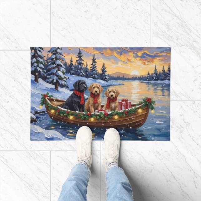 Bernedoodle Christmas Boat Holiday Fußmatte (Indoor)