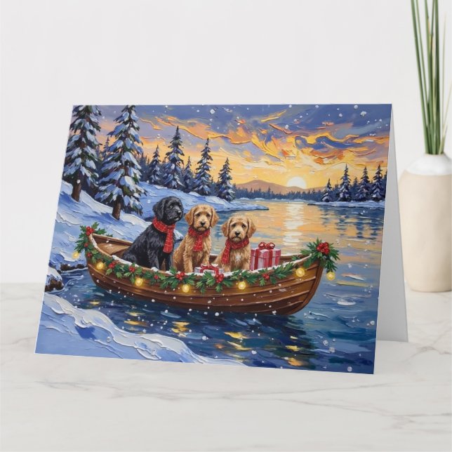 Bernedoodle Christmas Boat Holiday Karte (Vorderseite)
