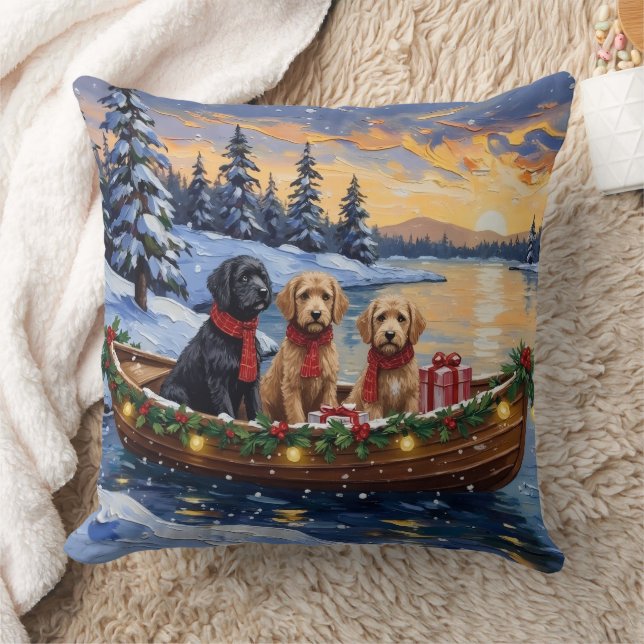 Bernedoodle Christmas Boat Holiday Kissen (Decke)