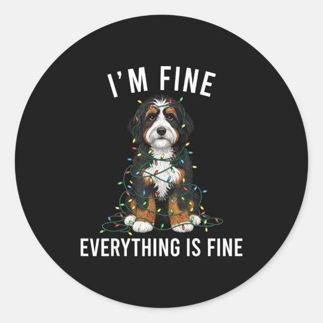 Bernedoodle Christmas I'm Fine Everything Is Fine  Runder Aufkleber (Vorderseite)