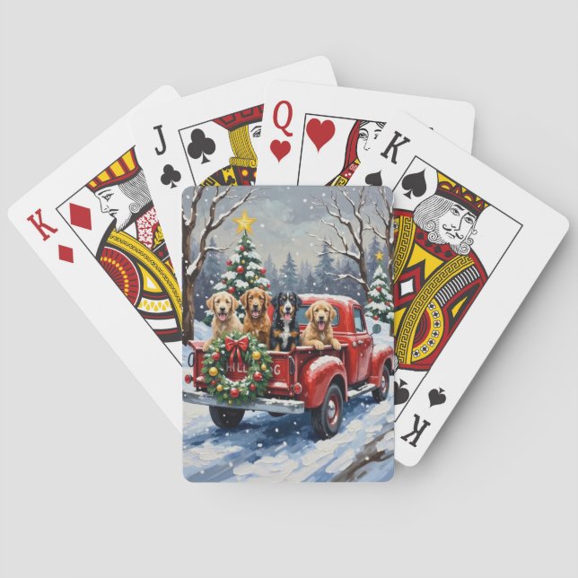 Bernedoodle Christmas Red Truck Holiday Spielkarten (Rückseite)