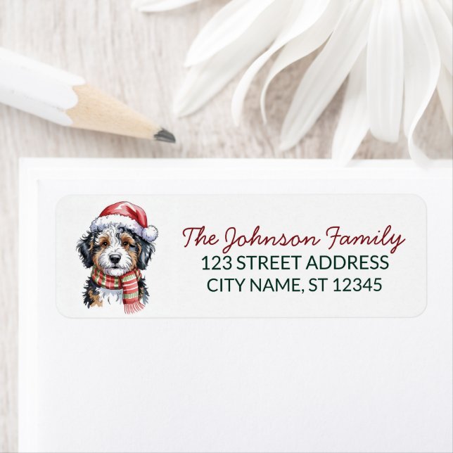Bernedoodle Dog Christmas Return Address           (Insitu)