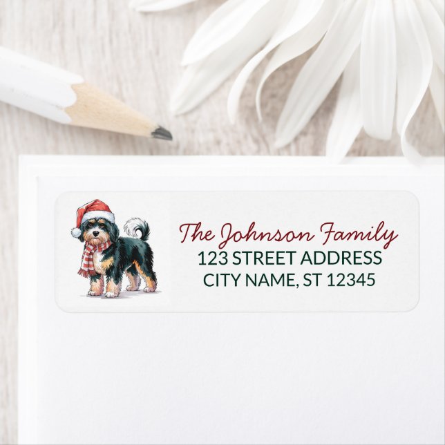 Bernedoodle Dog Christmas Return Address           (Insitu)