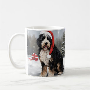 Bernedoodle Dog in Schnee Weihnachten Kaffeetasse