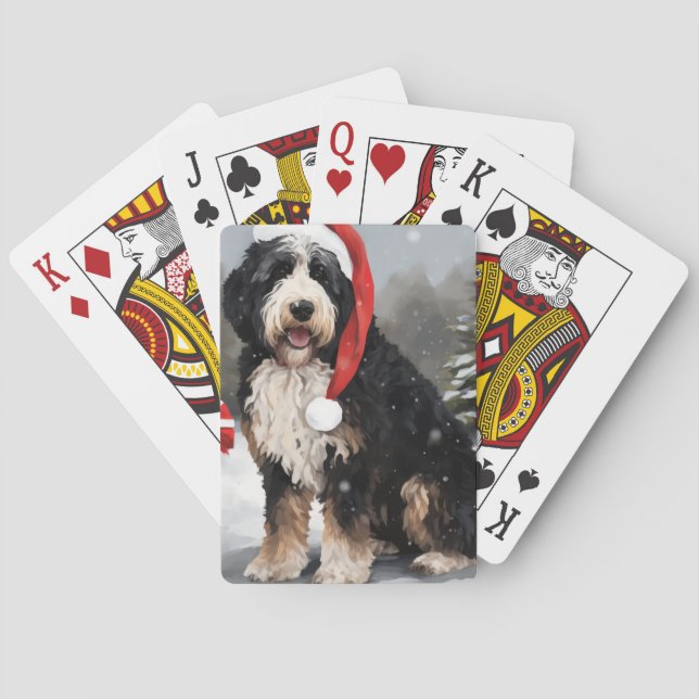 Bernedoodle Dog in Schnee Weihnachten Spielkarten (Rückseite)