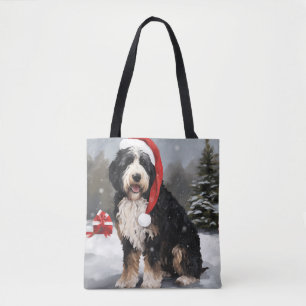 Bernedoodle Dog in Schnee Weihnachten Tasche
