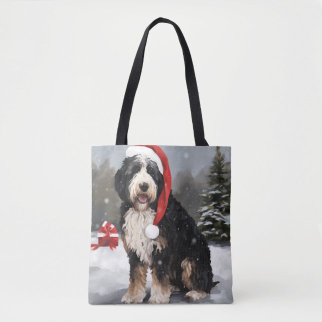 Bernedoodle Dog in Schnee Weihnachten Tasche (Vorderseite)