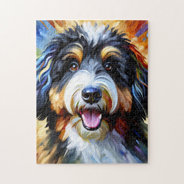 Bernedoodle Dog Portrait Akrylkkunstdruckhund (Vertikal)