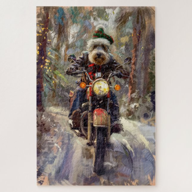 Bernedoodle Dog Riding Motorrad Weihnachten (Vertikal)