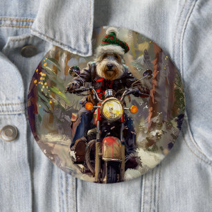 Bernedoodle Dog Riding Motorrad Weihnachten Button