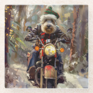 Bernedoodle Dog Riding Motorrad Weihnachten Glasuntersetzer