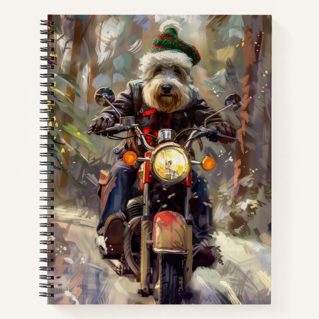 Bernedoodle Dog Riding Motorrad Weihnachten Notizbuch (Vorderseite)