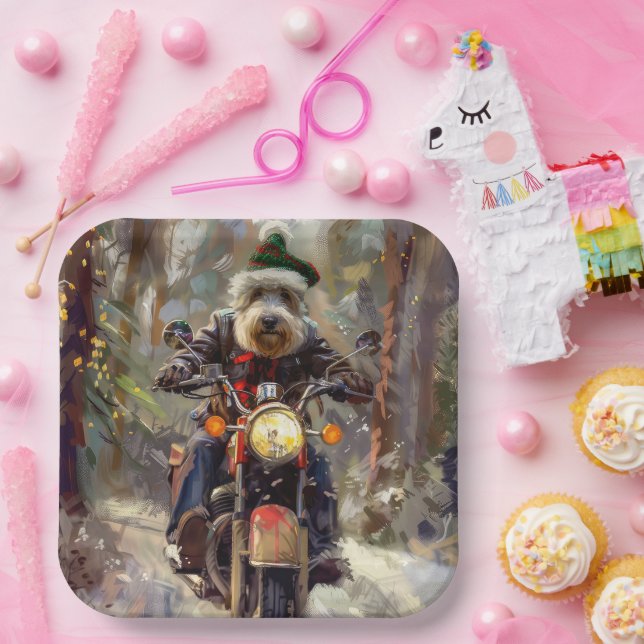 Bernedoodle Dog Riding Motorrad Weihnachten Pappteller (Party)