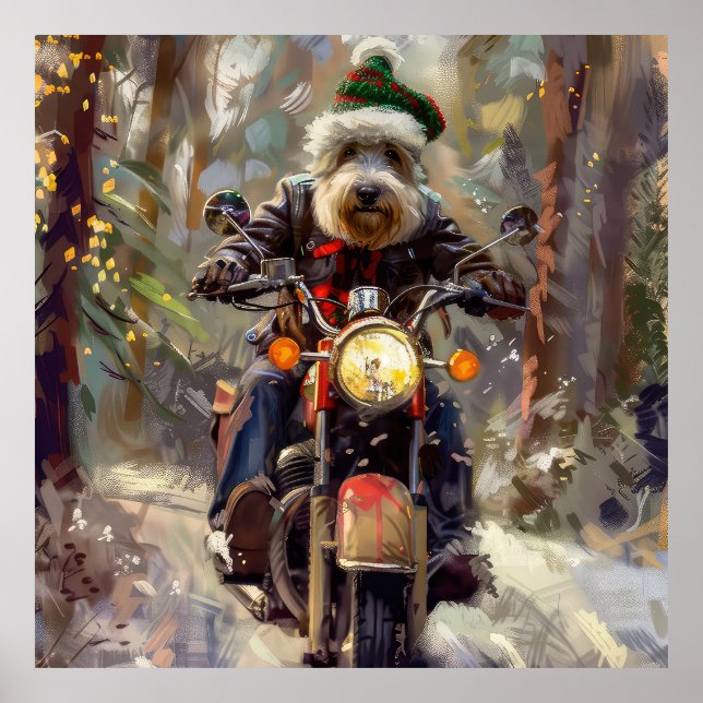 Bernedoodle Dog Riding Motorrad Weihnachten Poster (Vorne)