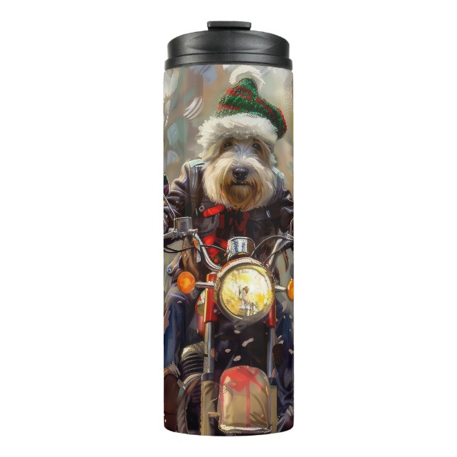 Bernedoodle Dog Riding Motorrad Weihnachten Thermosbecher (Vorderseite)
