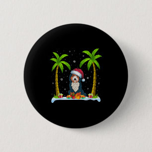 Bernedoodle Dog Weihnachtsmannmütze Palm Tree Beac Button