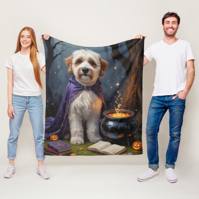 Bernedoodle Dog Whimsical Halloween Malerei Fleecedecke (Beispiel)